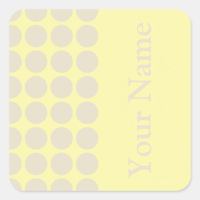 Adesivo Quadrado Creme pontos neutros com texto de nome (Frente)