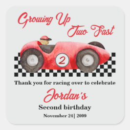 Adesivo Quadrado Crescendo Dois segundo aniversário Rápido Vermelho