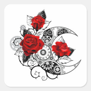 Adesivo Quadrado Crescente Mecânico com Rosas vermelhas