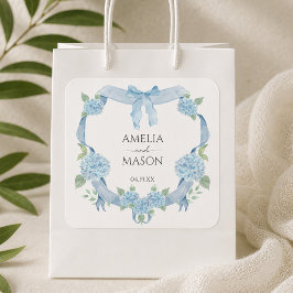Adesivo Quadrado Crest de Hortênsia Azul Casamento Aquarela