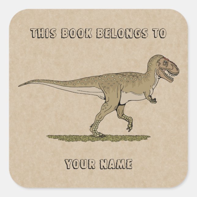Adesivo Quadrado Cretáceo Dinossauro Tyrannosaurus rex Bookplate (Frente)