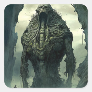 Adesivo Quadrado Criação de alienígenas de Arte de Horror Sci-fi