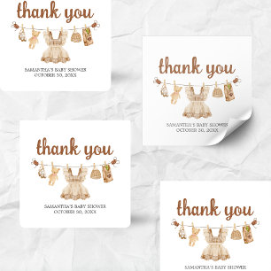 Adesivo Quadrado Criação de Chá de fraldas de café