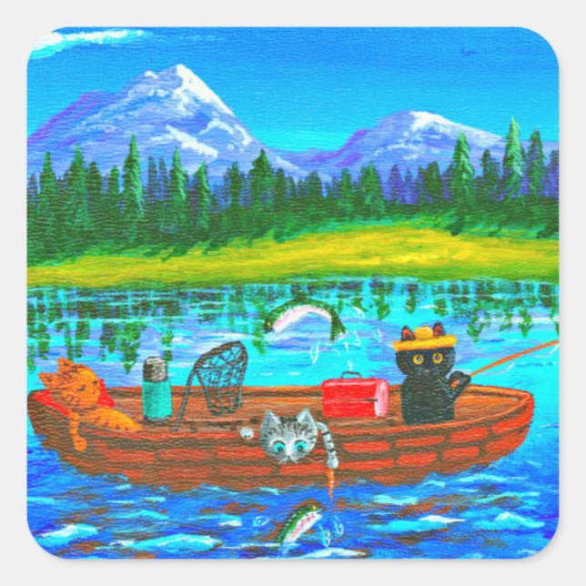 Adesivo Quadrado Criações de Pesca de Gato Laranja (Frente)