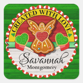 Adesivo Quadrado Criado com Vinheta de Natal Com Amor