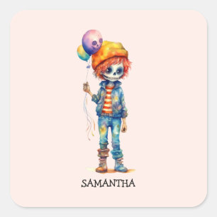 Adesivo Quadrado Criança Adorável Zombie - Halloween Bonito (2)