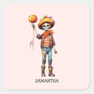 Adesivo Quadrado Criança Adorável Zombie - Halloween Bonito (3)