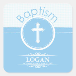 Adesivo Quadrado Criança Azul e Personalizável do Batismo de Deus