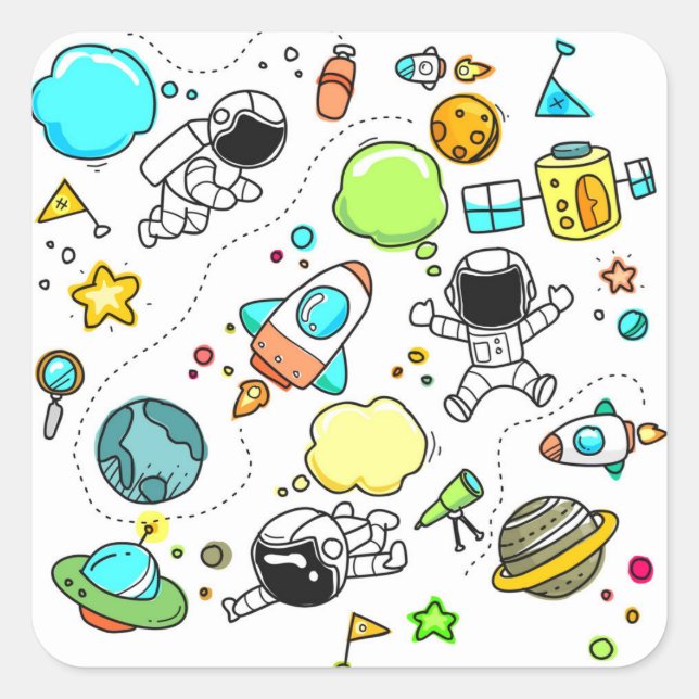 Adesivo Quadrado Criança de coleção fofa de conjunto de esboços (Frente)