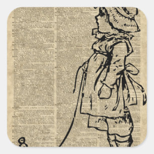Adesivo Quadrado Criança Vitoriana em uma Página de Dicionário