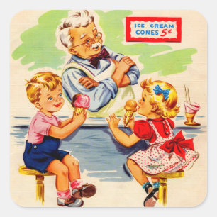 Adesivo Quadrado crianças adoráveis na fonte de refrigerante