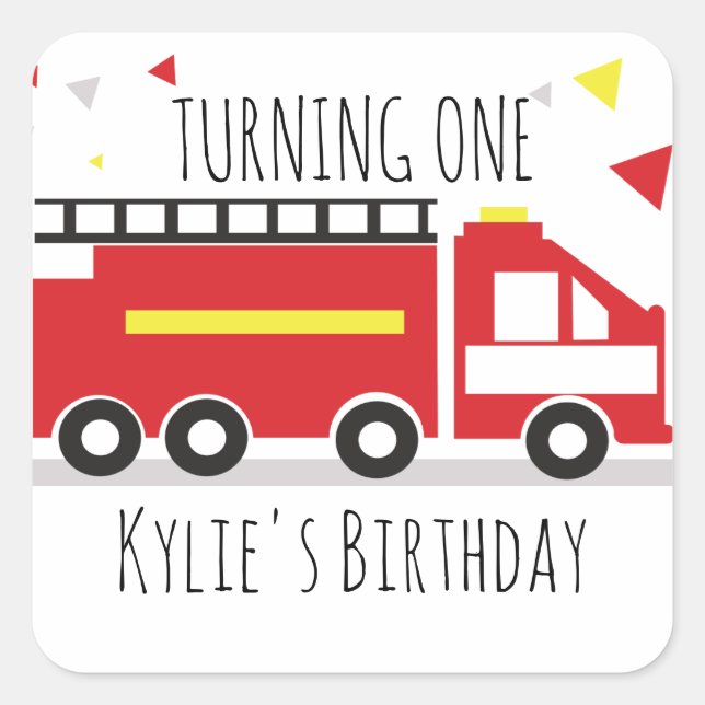 Adesivo Quadrado Crianças Bombeiros Diversão Confetti Aniversário (Frente)