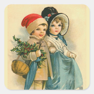 Adesivo Quadrado "Crianças bonitos do Natal "