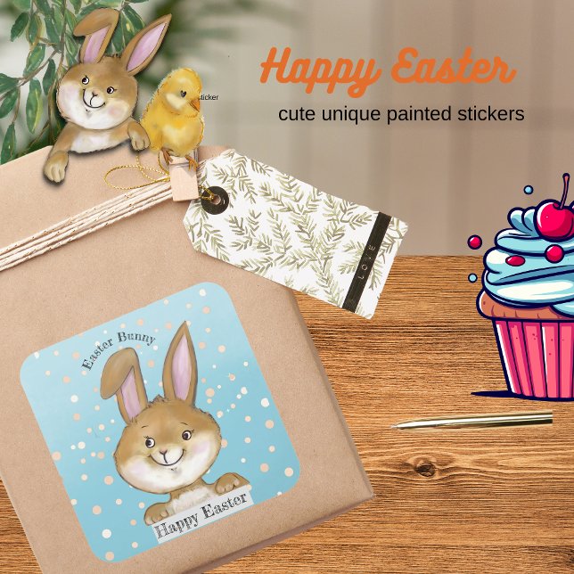 Adesivo Quadrado Crianças-Cães-Cães-Chave-Ovo, com citação de ovo,  (Egg-citing Egg Hunt Kids blue Square Sticker)