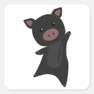 Adesivo Quadrado Crianças De Animais Cudos Pretos De Porco Preto