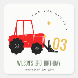 Adesivo Quadrado Crianças De Digger Amarelo Brilhante Qualquer Idad