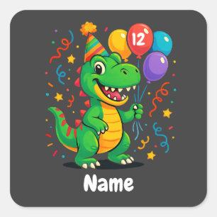 Adesivo Quadrado Crianças de Dino de aniversário de lindos personal