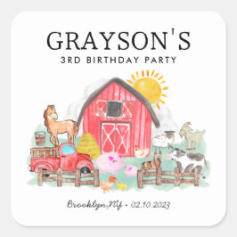 Adesivo Quadrado Crianças de Fazenda de Barnyard de Aquarela