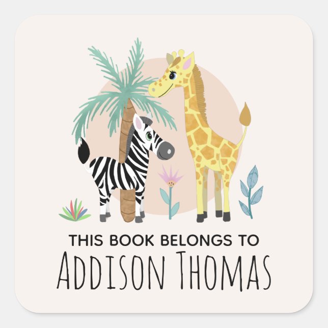 Adesivo Quadrado Crianças Este Livro Pertence A Safari Animal Bookp (Frente)