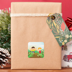 Adesivo Quadrado Crianças Felizes Brincando ao Ar Livre