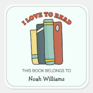 Adesivo Quadrado Crianças "I Love to Read" Livros Personalizados