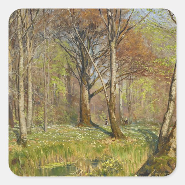 Adesivo Quadrado Crianças na floresta primavera H.A. Brendekilde (Frente)