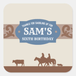 Adesivo Quadrado Crianças Ocidental Festa de aniversário Azul/Casta