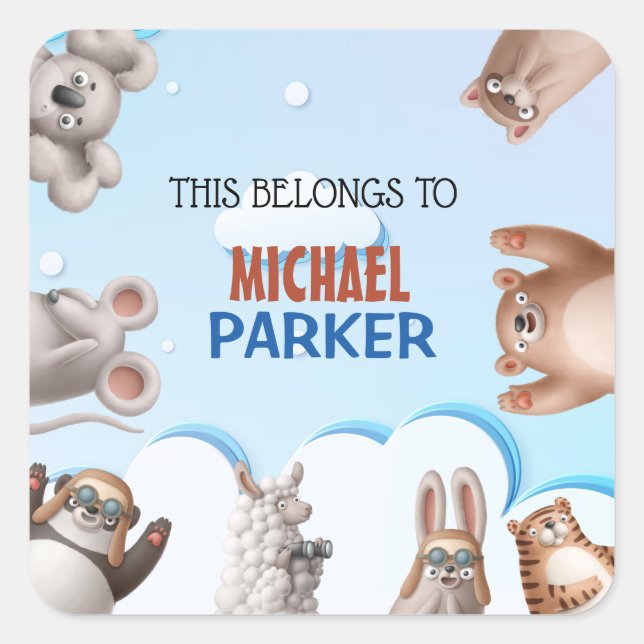 Adesivo Quadrado Crianças Personalizadas Caricatura Animal Bonita (Frente)