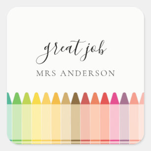 Adesivo Quadrado Crianças Professora Colorida Rainbow Crayon Apreci