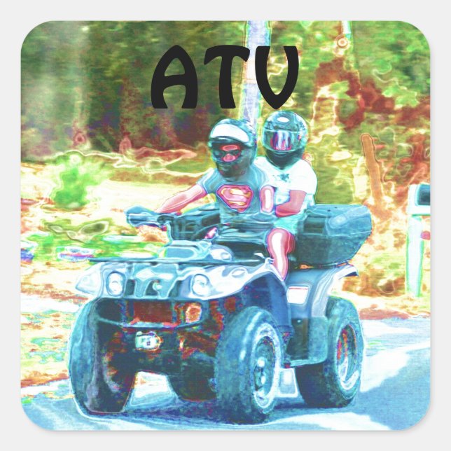 Adesivo Quadrado Crianças que viajam em veículos todo-o-terreno ATV (Frente)