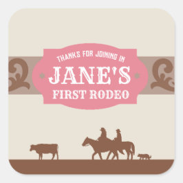 Adesivo Quadrado Crianças Rodeio Vermelho Rosa/Castanho Aniversário
