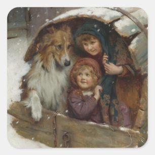 Adesivo Quadrado Crianças vitorianas em cães