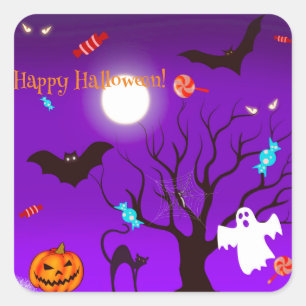 Adesivo Quadrado Criaturas e doces engraçados de Halloween