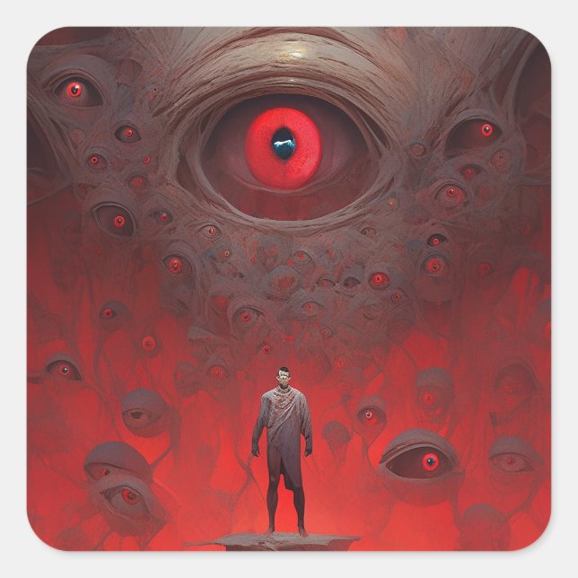 Adesivo Quadrado Criaturas Oculares Arte de Horror Surreal (Frente)