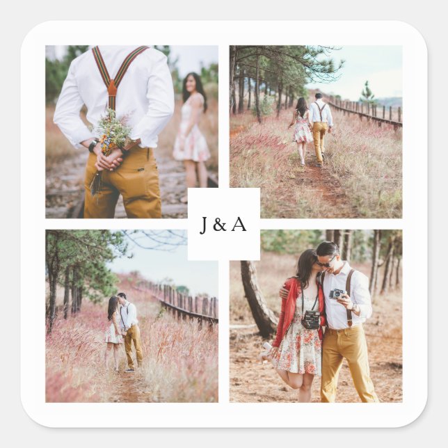 Adesivo Quadrado Crie seu próprio casamento elegante de colagem de  (Frente)