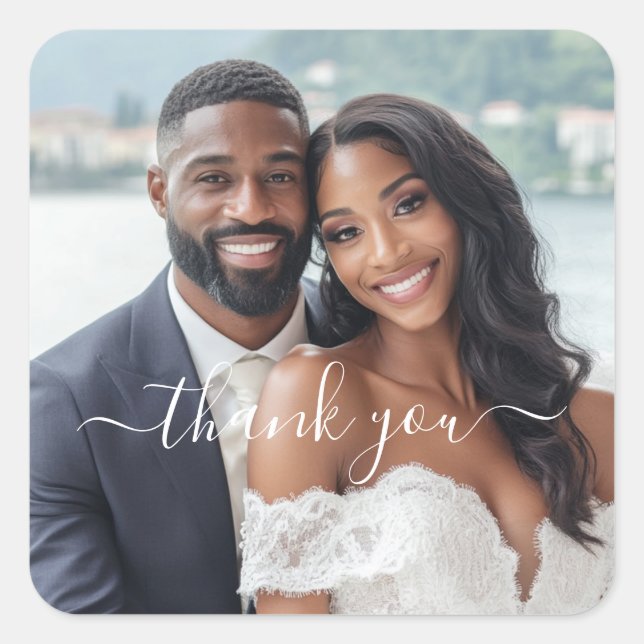 Adesivo Quadrado Crie seu próprio casamento fotográfico Obrigado (Frente)