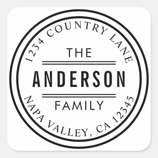 Adesivo Quadrado Crie seu próprio endereço de retorno em círculo (Frente)