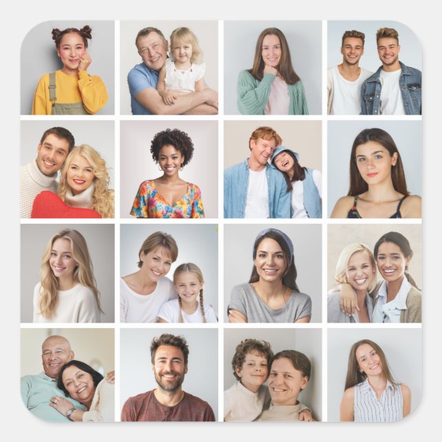 Adesivo Quadrado Crie Sua Própria Colagem de 16 Fotos (Frente)