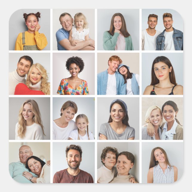 Adesivo Quadrado Crie Sua Própria Colagem de 16 Fotos (Frente)