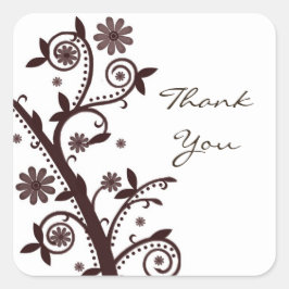 Adesivo Quadrado Crimson Floral Swirl Obrigado Sticker
