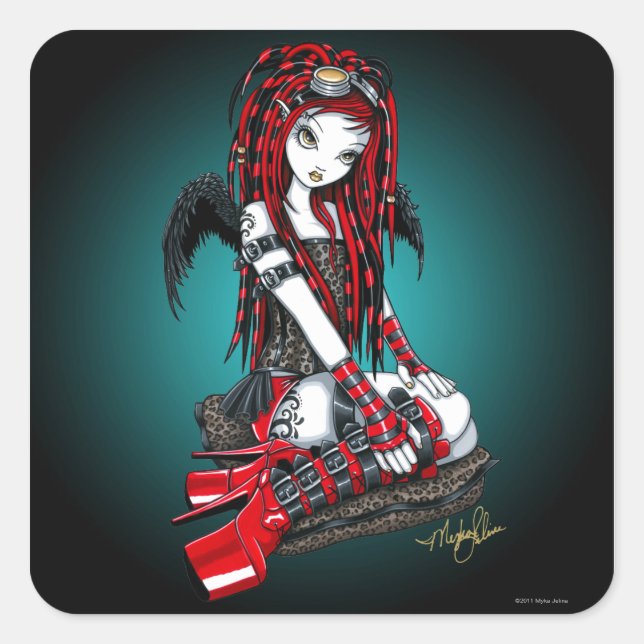 Adesivo Quadrado "Crimson" Red Tattoo Cyber Gótico Angel Stickers (Frente)