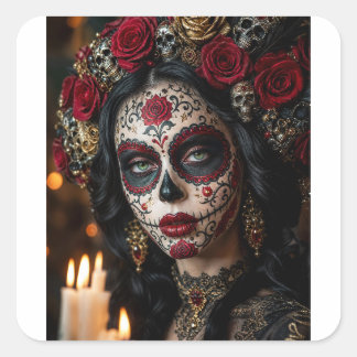 Adesivo Quadrado Crimson Rose Calavera – Dia de Finados Elegante