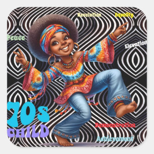 Adesivo Quadrado Criptografia Colorida Hippie 70s Child Sticker