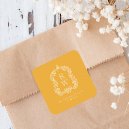 Adesivo Quadrado Crista de Monograma Vintage Marigold Amarelo Casam