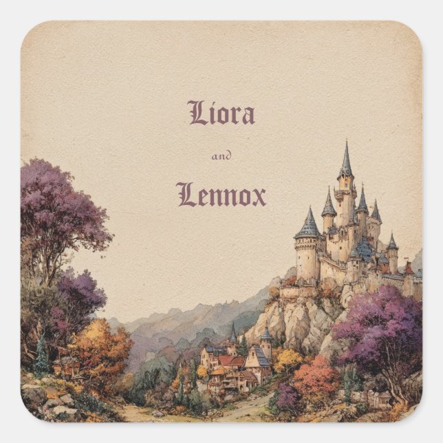 Adesivo Quadrado Crista do Castelo Caprichoso Casamento (Frente)