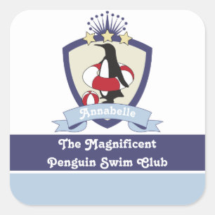 Adesivo Quadrado Crista do Clube de Natação Pinguim de Desenho Anim