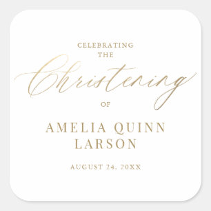 Adesivo Quadrado Cristalização de Script de Caligrafia Dourada Eleg