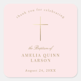 Adesivo Quadrado Cristo de batismo Dourado Elegante rosa e simples