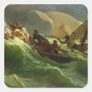 Adesivo Quadrado Cristo Dormindo em seu barco