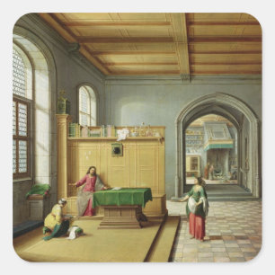 Adesivo Quadrado Cristo na casa de Martha e de Mary